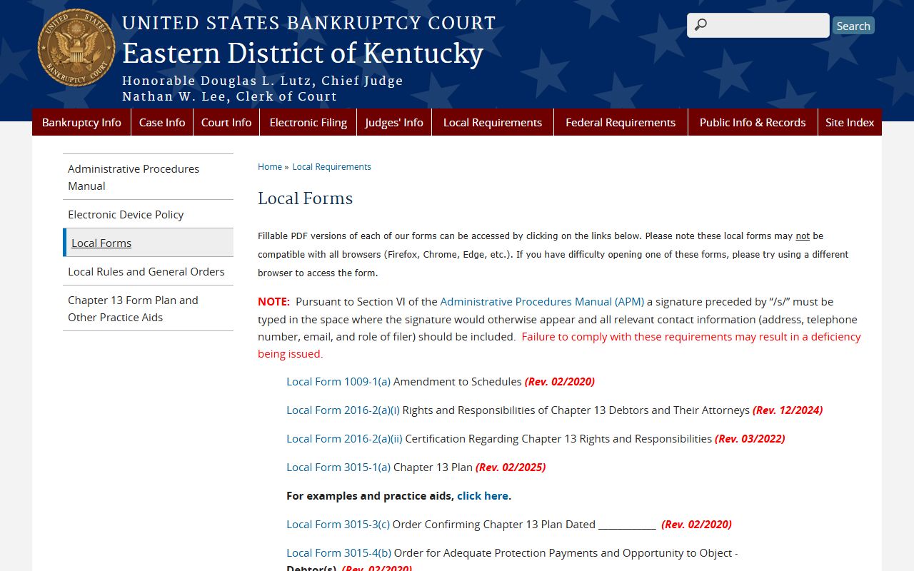 Fayette County Bankruptcy Records local forms and procedures documentation