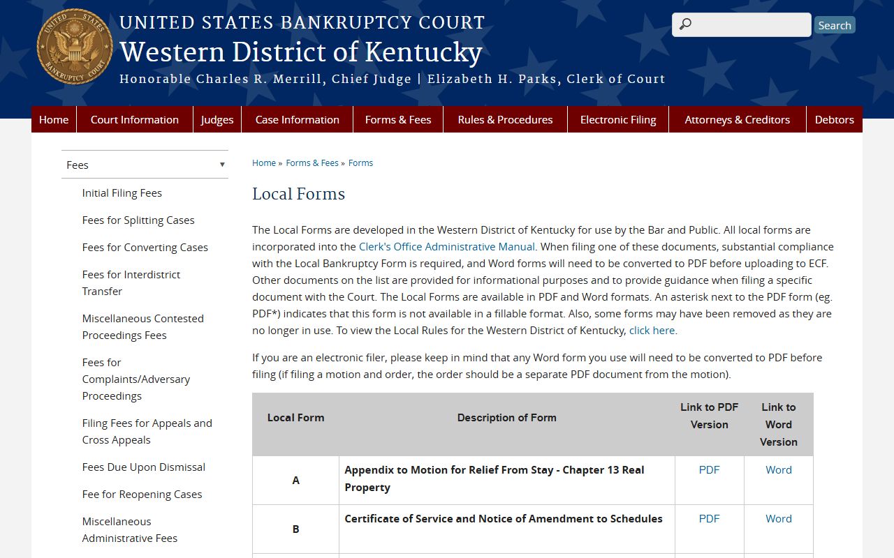 Jeffersontown Bankruptcy Records filing forms